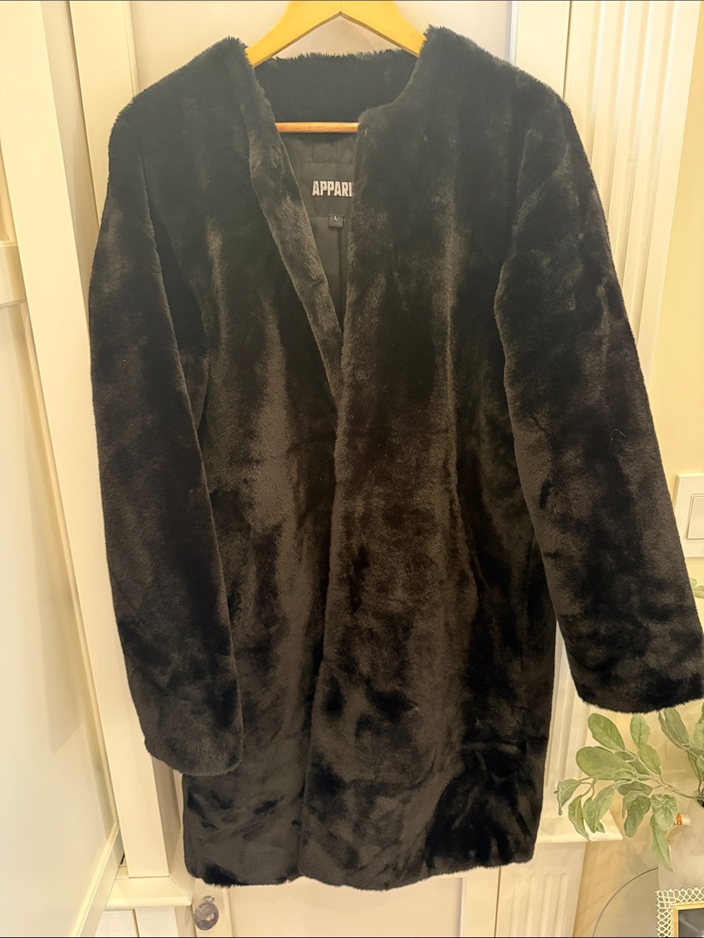 Apparis Black Faux Fur Open-Front Cape Coat